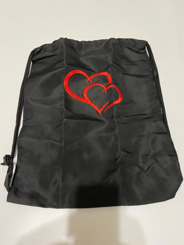 Drawstring Bag with Embroidered Double Hearts design