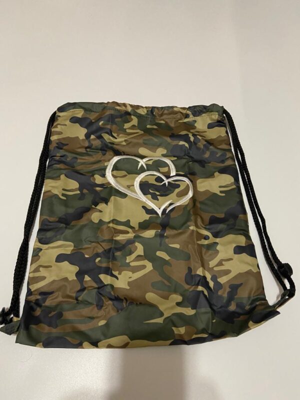 Drawstring Bag with Embroidered Double Hearts design