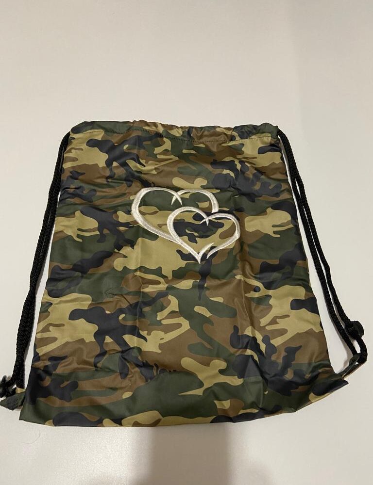 drawstring bag camo Drawstring Bag with Embroidered Double Hearts design